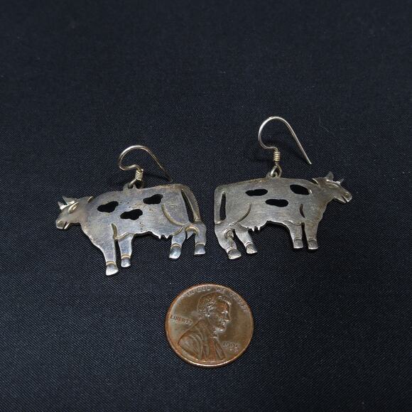 Sterling Silver Cow Ear Wire Earrings, Stamped Mexico 925 - Picture 7 of 10